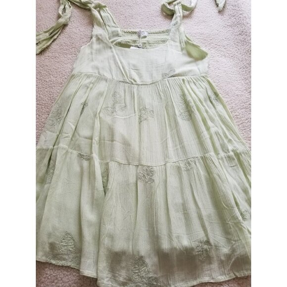 SAGE THE LABEL Embroidered Sage Green Mini Babydoll Dress Sz M - Picture 6 of 8